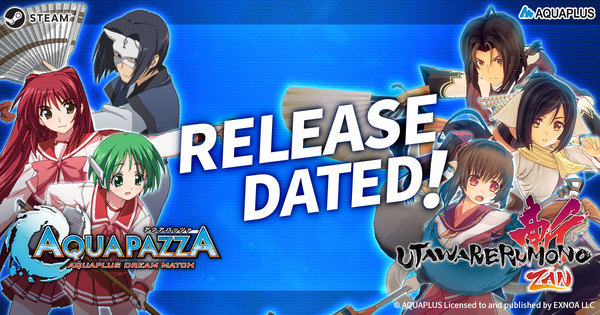 pazza-zanreleasedates_1200_630_english.png Steam Release Dates Announced for Aquapazza: Aquaplus Dream Match and Utawarerumono: Zan by Shiravune